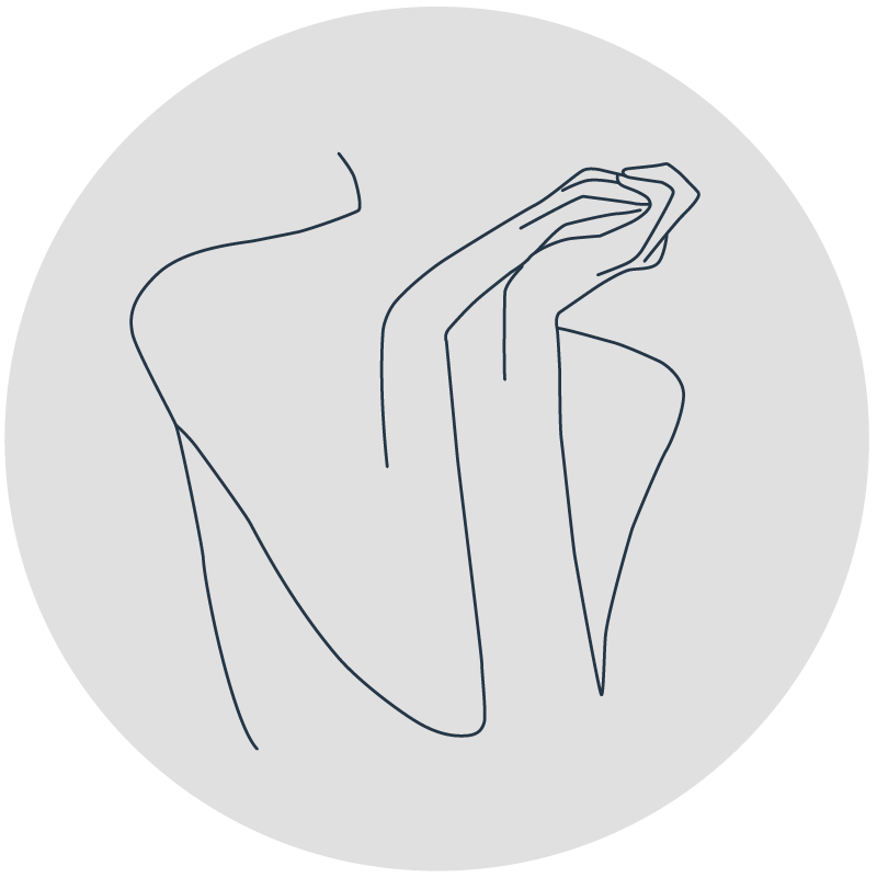 Illustration of woman bent arms hands clasped